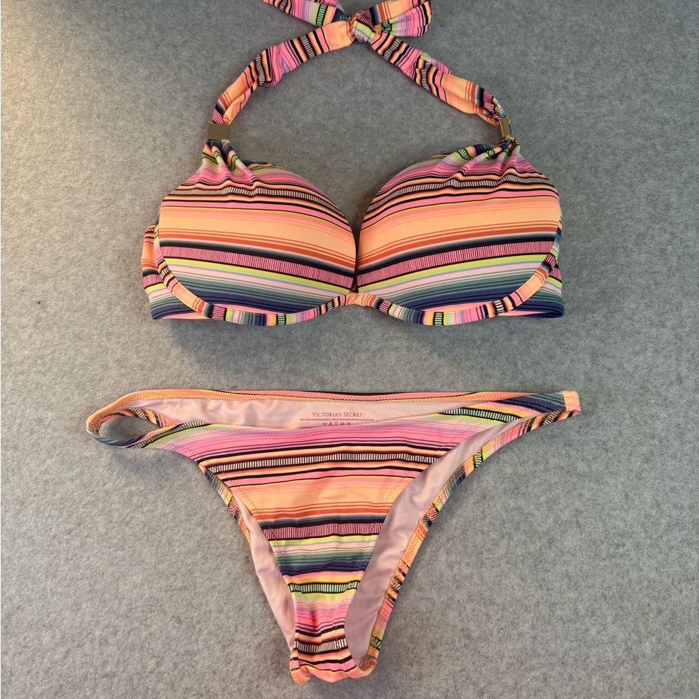Victoria's Secret striped halter push-up bikini set small